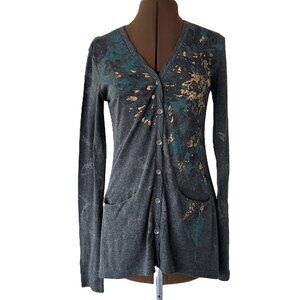 Miss Me Grey Cardigan with Sequin Trim Florals